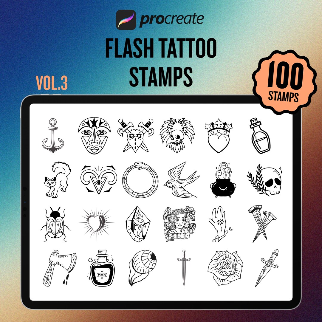 Procreate Flash Tattoo Stamps & Brush Set: Customizable Design Bundle ...
