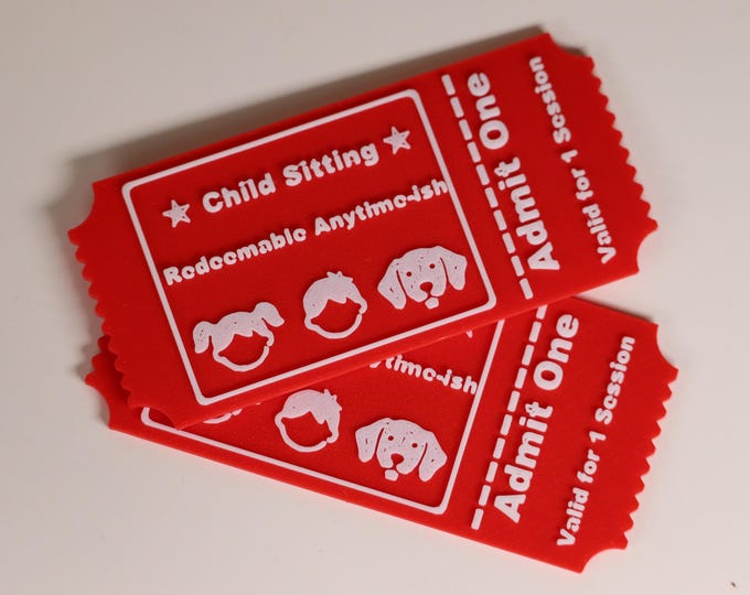 2 Babysitting Gift Tickets – 3D Printed IOU Coupons, Parent Night Off Gift, Fun Reward Tokens for Moms & Dads