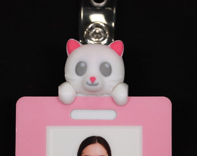 Badge Friend – Cat ID Holder for Nurse, RN, Hospital, Slide-On or Clip to Badge! | Pearl the White Cat