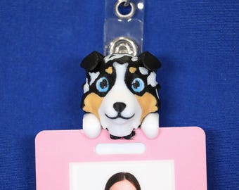 Porta badge identificativo per cane australiano Radar the Blue Merle - Infermiere, clip per ospedale