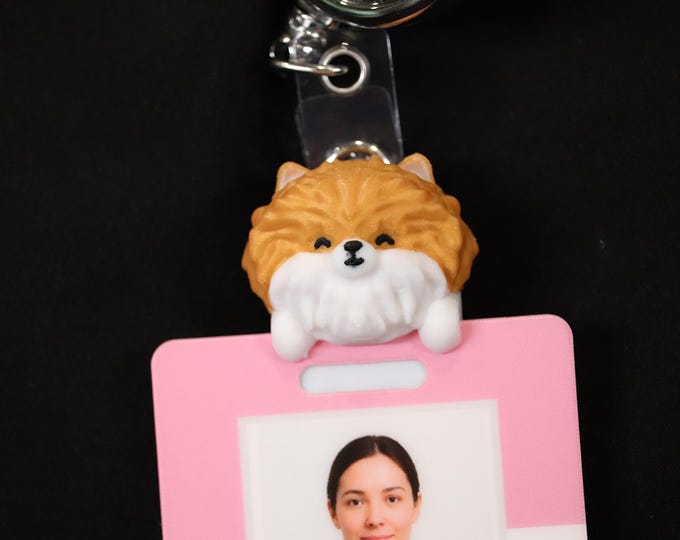 Badge Friend – Dog ID Holder for Nurse, RN, Hospital, Slide-On or Clip to Badge! | Pom Pom the Pomeranian