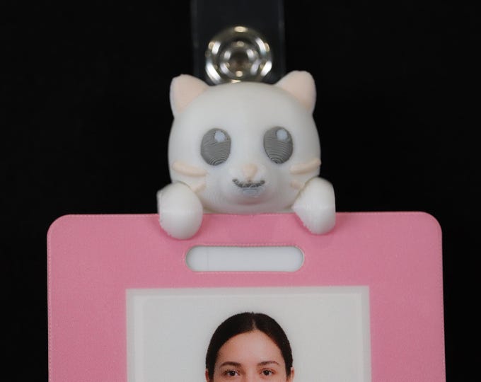 Badge Friend – Cat ID Holder for Nurse, RN, Hospital, Slide-On or Clip to Badge! | Snow the White Cat