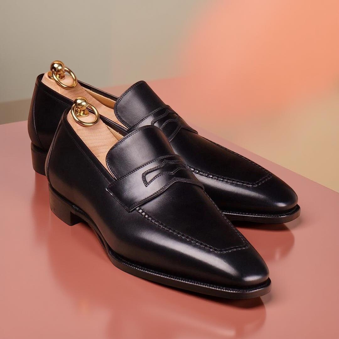 Picture of Handmade Men Black Leather Dress Shoes - Etsy
