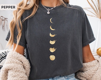 Cat Moon Phases Shirt, Lunar Cycle Celestial Cat Tee, Cat Lover Gift, Cat Ovner Tee