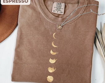Cat Moon Phases Shirt, Lunar Cycle Celestial Cat Tee