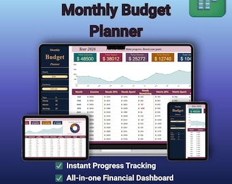 50 30 20 Budget Tracker for Google Sheets | Automated Monthly Finance Spreadsheet, Expense Dashboard Planner, Savings Log, Digital Sheet