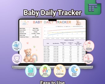 Baby Tracker Google Sheets, Baby Daily Log Spreadsheet, Newborn Feeding Sleep Schedule, Infant Growth Chart, Vaccine Medical Symptoms Log