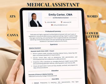 Medical Assistant Resume Template – CMA ATS Optimized | Editable in Canva & Word + Cover Letter | Modern ATS Friendly | Professional Resume