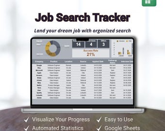 Job Application Tracker Google Sheets Spreadsheet, Career Organizer Planner, Interview Dashboard, Resume Follow Up Log, Digital Download