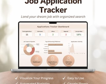 Google Sheets Job Tracker, Aesthetic Job Application Spreadsheet, Minimalist Career Planner, Interview Dashboard, Job Search Organizer
