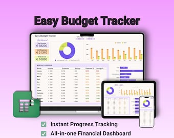 Easy Budget Tracker for Google Sheets | Simple Monthly Finance Template, Automated Expense Dashboard, Personal Money Planner, Savings Log