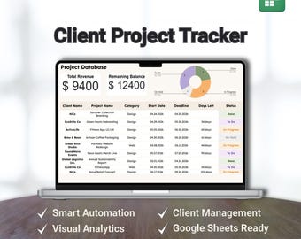 Client Project Tracker for Google Sheets | Project Database & Task Management Dashboard, Small Business CRM Spreadsheet, Team Workflow Log