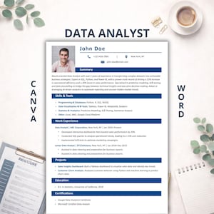 Data Analyst Resume Template | ATS Friendly Analyst CV | Editable Canva and Word Tech Resume + Cover Letter & STAR Method Guide