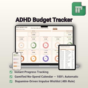 ADHD Budget Planner for Google Sheets | Gamified No Spend Challenge, Neurodivergent Expense Tracker Spreadsheet, Monthly Money Tool, LBS