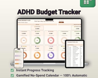 ADHD Budget Planner for Google Sheets | Gamified No Spend Challenge, Neurodivergent Expense Tracker Spreadsheet, Monthly Money Tool, LBS