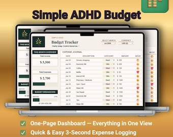 Simple ADHD Budget Tracker Google Sheets | Neurodivergent Finance Spreadsheet, Easy Money Planner, Bill Tracker