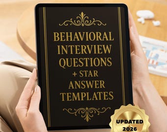Förberedelseguide för intervjuer, STAR-metodens arbetsbok för intervjuer i PDF-format | 50+ beteende- och kompetensfrågor | Svarsmallar + anteckningssidor