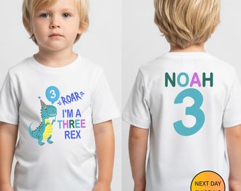Personalized Dinosaur Birthday Shirt – Custom Name & Age Tee, Three Rex 3rd Birthday Boy T-Shirt, Toddlers, Fun Dino Party Outfit for Kids