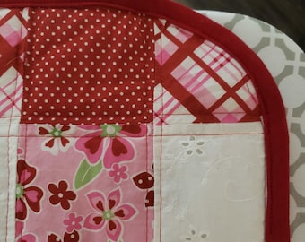 Handmade Pink & Red Floral Baby Quilt 42"x37"
