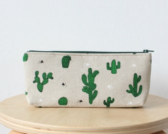 Cactus print Pencil case Cosmetic pouch Back to school Green