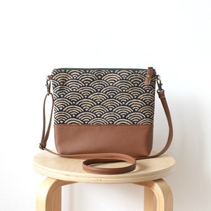 Leder Umhängetasche Geldbörse Vegan Leder Jeden Tag Tasche japanische Seigaiha Wellen Geschenk für sie