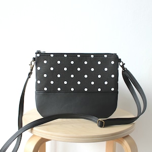 Black and white leather polka dot bag,Small bag,Crossbody bag,Fashion bag, image 1