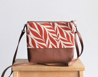 Leather and Canvas Cross body bag, Crossbody Purse, Vegan leather Every day bag, Gift for her