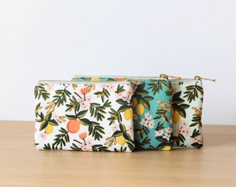 Mini wallet, Lemon print, Coin Purse, Small zipper pouch, Card holder, Summer Floral Citrus