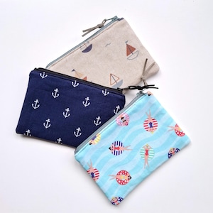 Mini wallet, Coin Purse, Small zipper pouch, Card holder, Nautical, Summer, Pool party