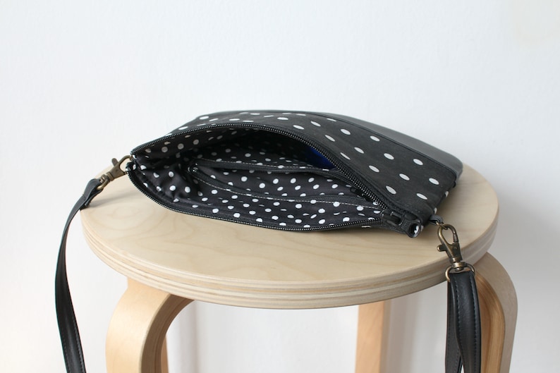 Black and white leather polka dot bag,Small bag,Crossbody bag,Fashion bag, image 2