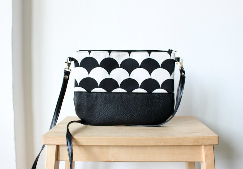 Crossbody black and white leather bag Every day purse Vegan Etsy