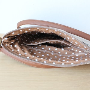 Crossbody leren tas, Clutch Portemonnee, Elke dag portemonnee, Vegan, Elke dag tas, Bruin, Seigaiha afbeelding 3