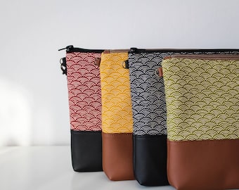 Crossbody vegan leather bag, Cross body purse, Seigaiha print, Japanese fabric, Choose your color