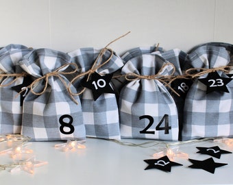 Christmas Advent Calendar, Fabric bags advent calendar, Christmas Decor, Nordic Scandinavian style, Christmas countdown