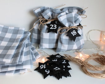 Kerstadventskalender, stoffen tassen adventskalender, kerstdecor, Scandinavische Scandinavische stijl, Kerstmis aftellen