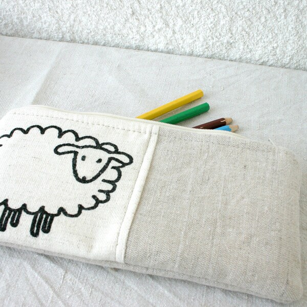 Pencil case pencil pouch natural linen neutral sheep back to school