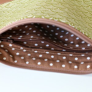 Green Waves Crossbody Leather bag, Clutch Purse, Every day bag, Vegan, Brown leather image 3