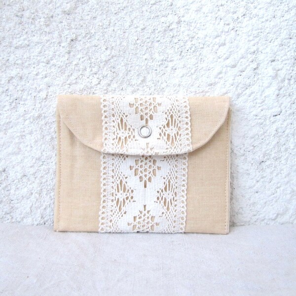 mini wallet vintage lace peach linen