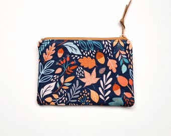 Mini wallet, Coin Purse, Small zipper pouch, Card holder, Leaves print