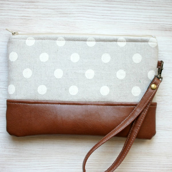 Polka dot grijs schoudertasje Clutch portemonnee Vegan faux leder retro minimalist
