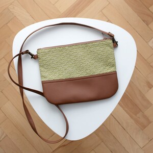 Green Waves Crossbody Leather bag, Clutch Purse, Every day bag, Vegan, Brown leather image 2