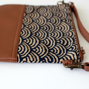 Crossbody leren tas, Clutch Portemonnee, Elke dag portemonnee, Vegan, Elke dag tas, Bruin, Seigaiha afbeelding 2