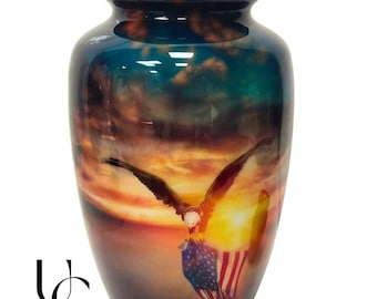 Patriotic Eagle Cremation Urn: American Flag Memorial, Large Adult Size