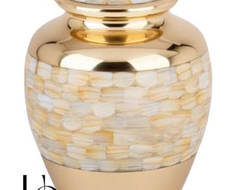 Gold Mother of Pearl Cremation Urn: Large Adult Funeral Urn