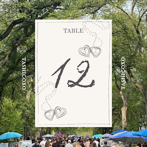 Hand-written Love Letter Table Number Template, Minimalist Elegant Heart-Locket Wedding Digital Design, Canva Edit