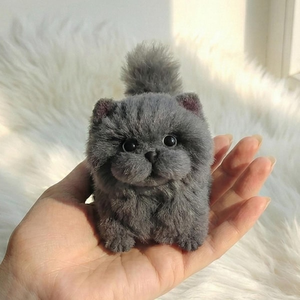 Handmade Gray Cat Mini Plush | Keychain | Bag Charm | Collectible | Pet keepsake Gifts