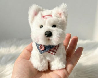 Mini peluche de Westie hecho a mano / Llavero / Adorno para bolso / Artículo de colección / Regalo de recuerdo para amantes de los perros