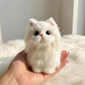 Handmade White Cat Mini Plush | Long Hair | Keychain | Bag Charm | Collectible | Pet Keepsake Gifts