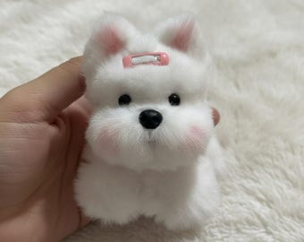 Mini llavero de peluche de perro Westie hecho a mano / dije para bolso / coleccionable