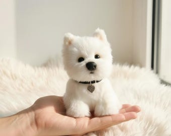 Peluche de perro Westie hecho a mano, llavero, dije para bolso, coleccionable, regalo de recuerdo para mascotas